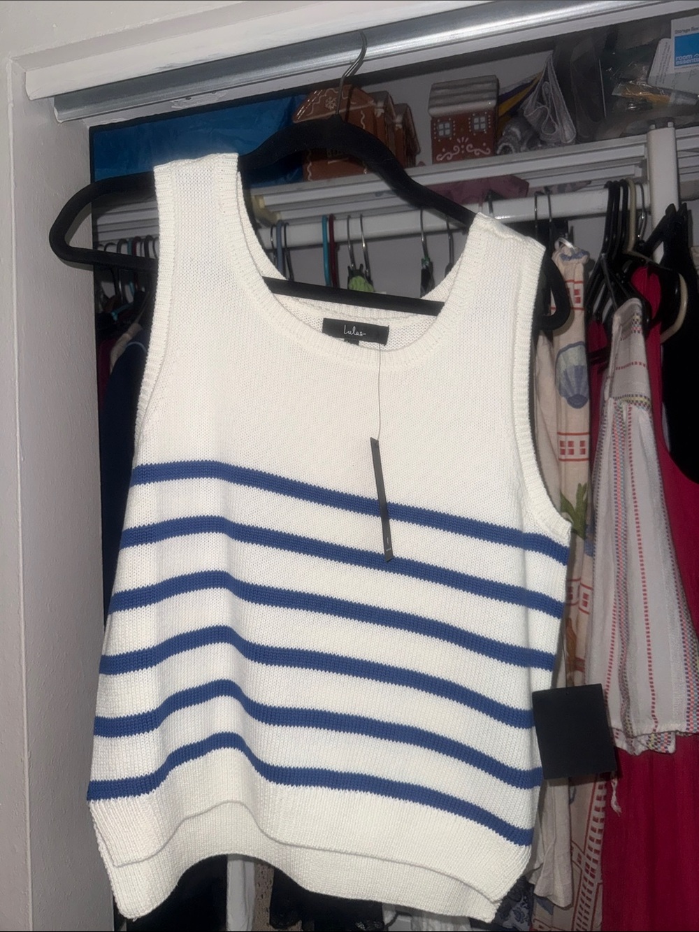 Lulu's White Tank Sweater with Blue Stripes